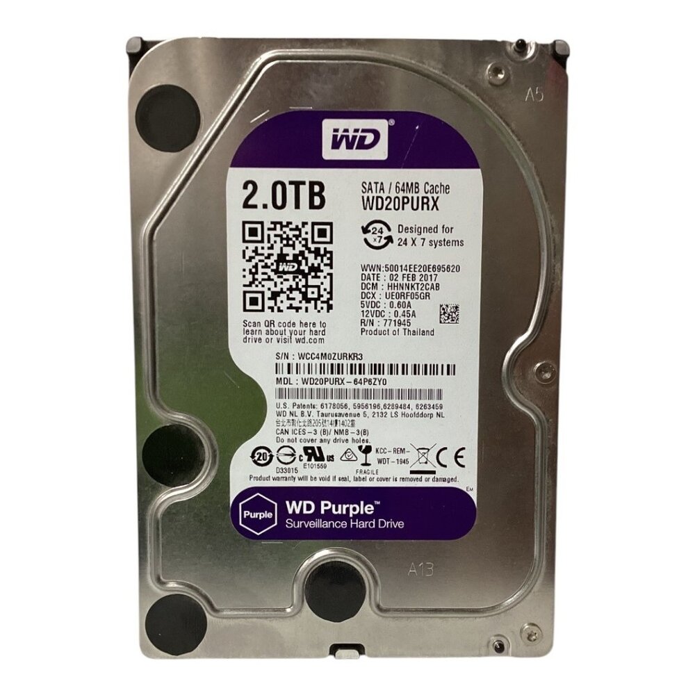 WD Purple 2TB SATA 64MB Cache Surveillance Internal Hard Drive WD20PURX‎ 3.5"